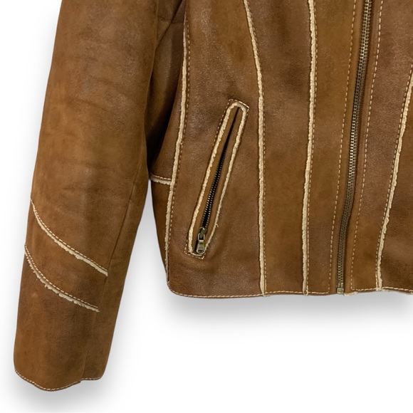 Vintage Guess Shearling Vegan Leather Front Zip Winter Jacket Women’s Size Large - Picture 3 of 10